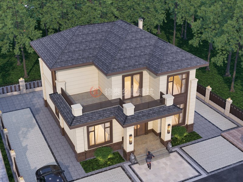 农村130平二层新中式别墅设计效果图