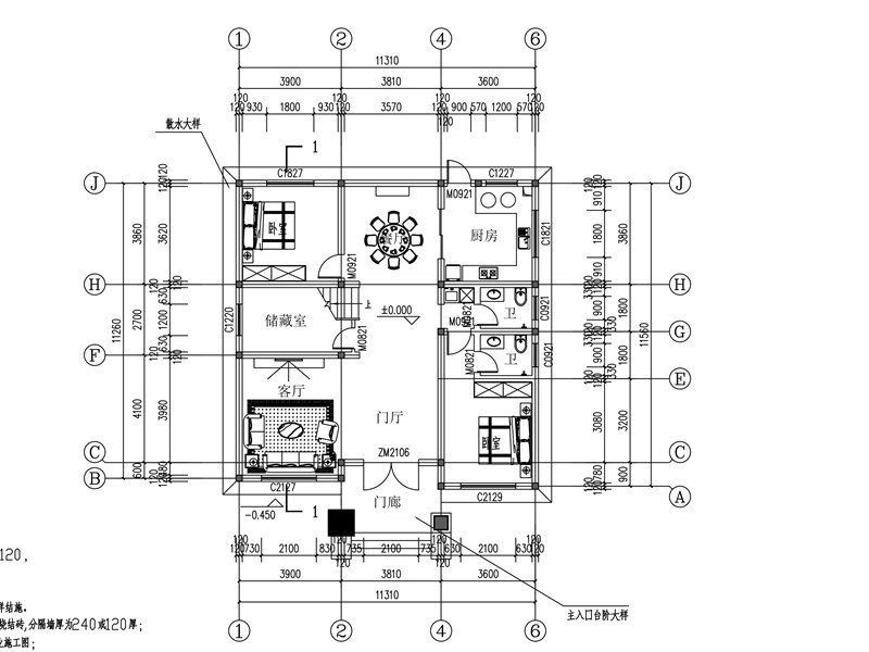 农村130平二层新中式别墅设计平面图