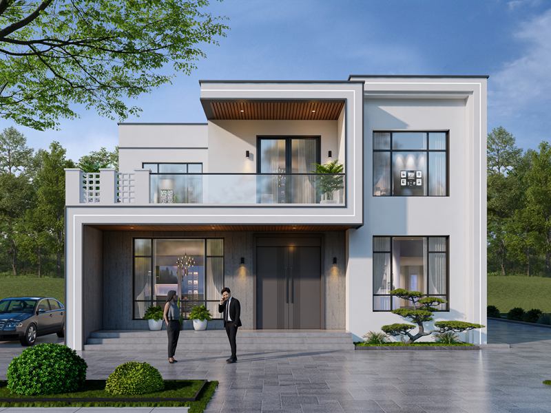 开间13米，进深11米，农村自建二层现代风格住宅别墅设计，外观时尚，平屋顶设计！