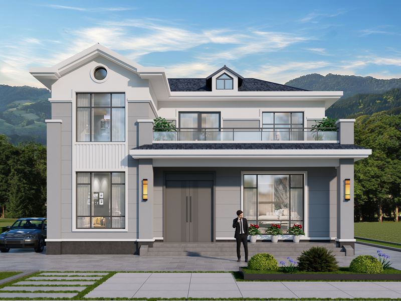 开间12米，进深10.5米，农村自建二层欧式风格住宅别墅设计，带二层大露台设计！