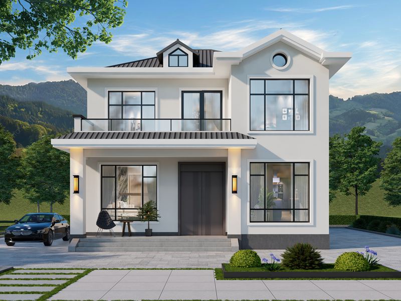 开间10.5米，进深11米，农村自建二层欧式风格住宅别墅设计，带二楼大露台设计！