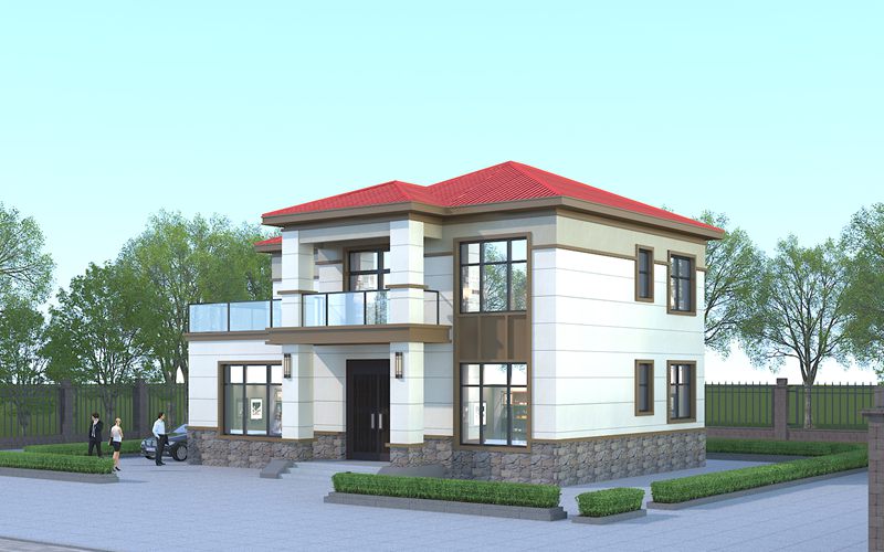 开间15米，进深10米，农村自建二层新中式风格红屋顶住宅别墅设计，带二层露台设计！